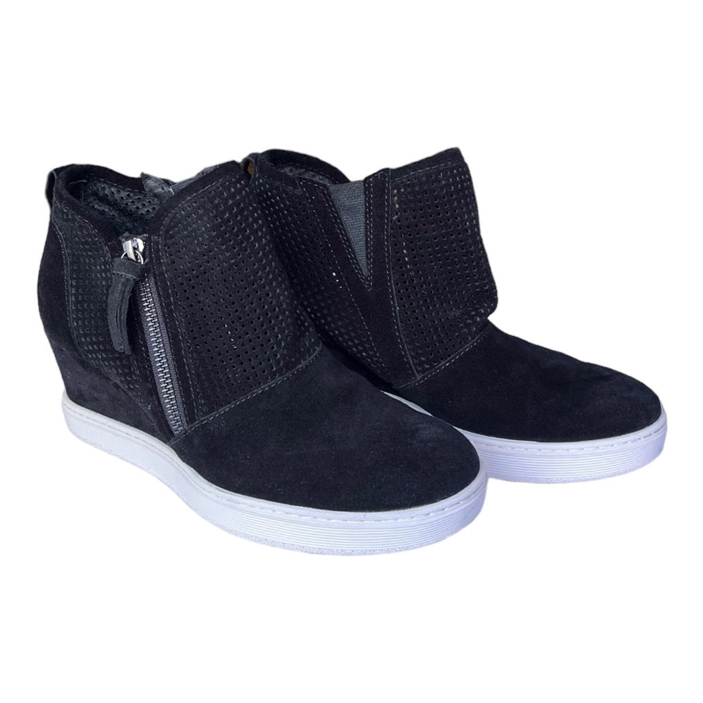 Sofft Bellview Bootie Hidden Wedge Sneaker in Black Perforated Leather